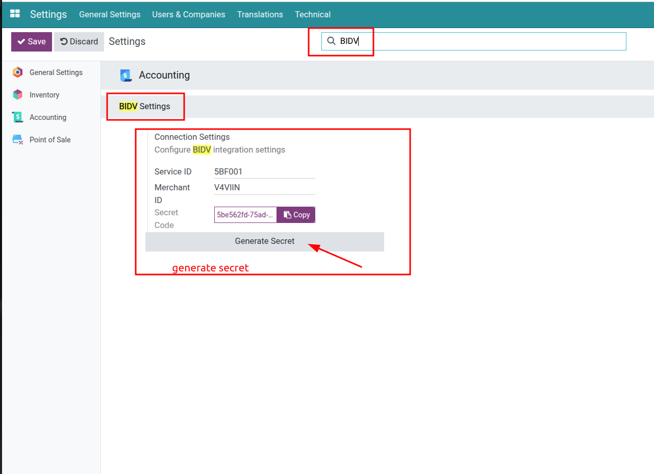 Set up Merchant ID and Secret Code