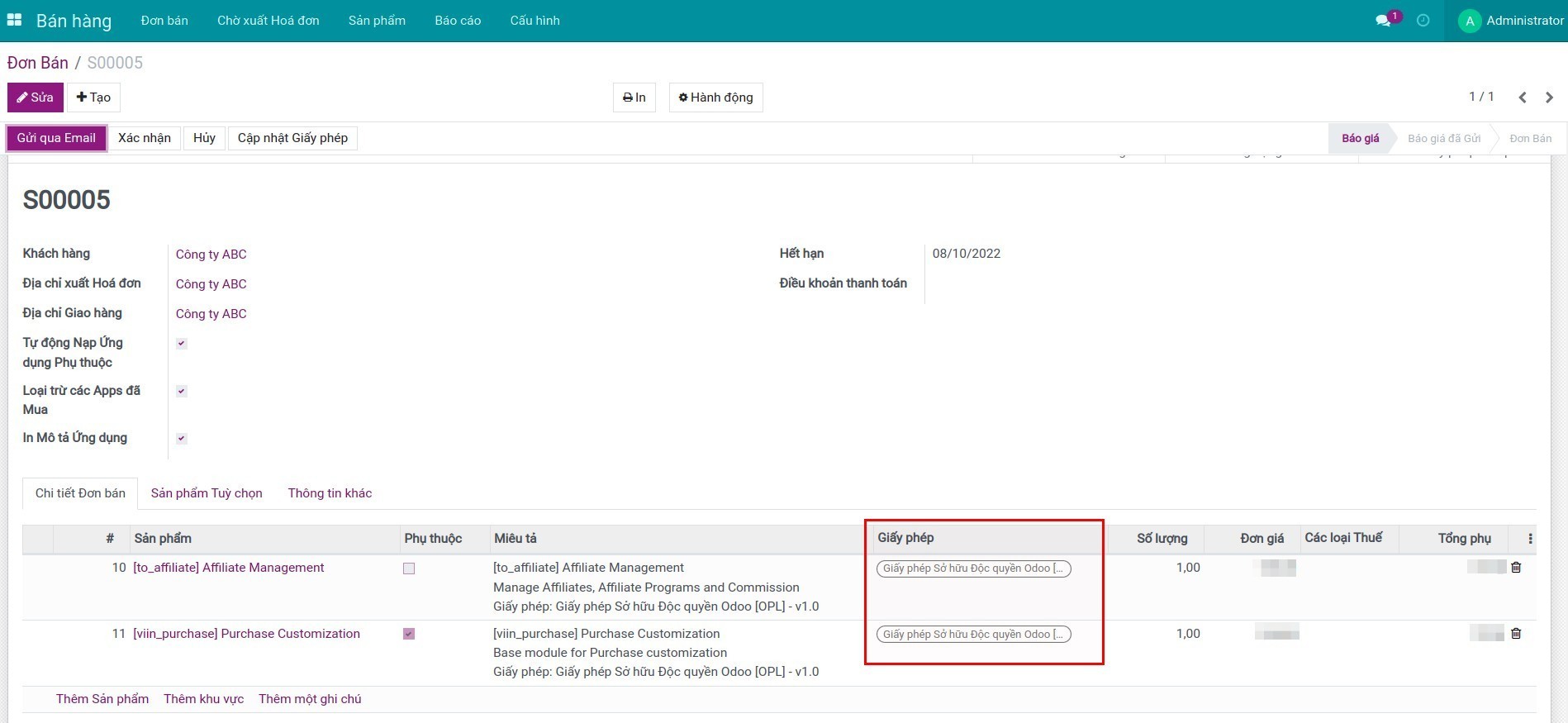 Tạo đơn bán sản phẩm có giấy phép
