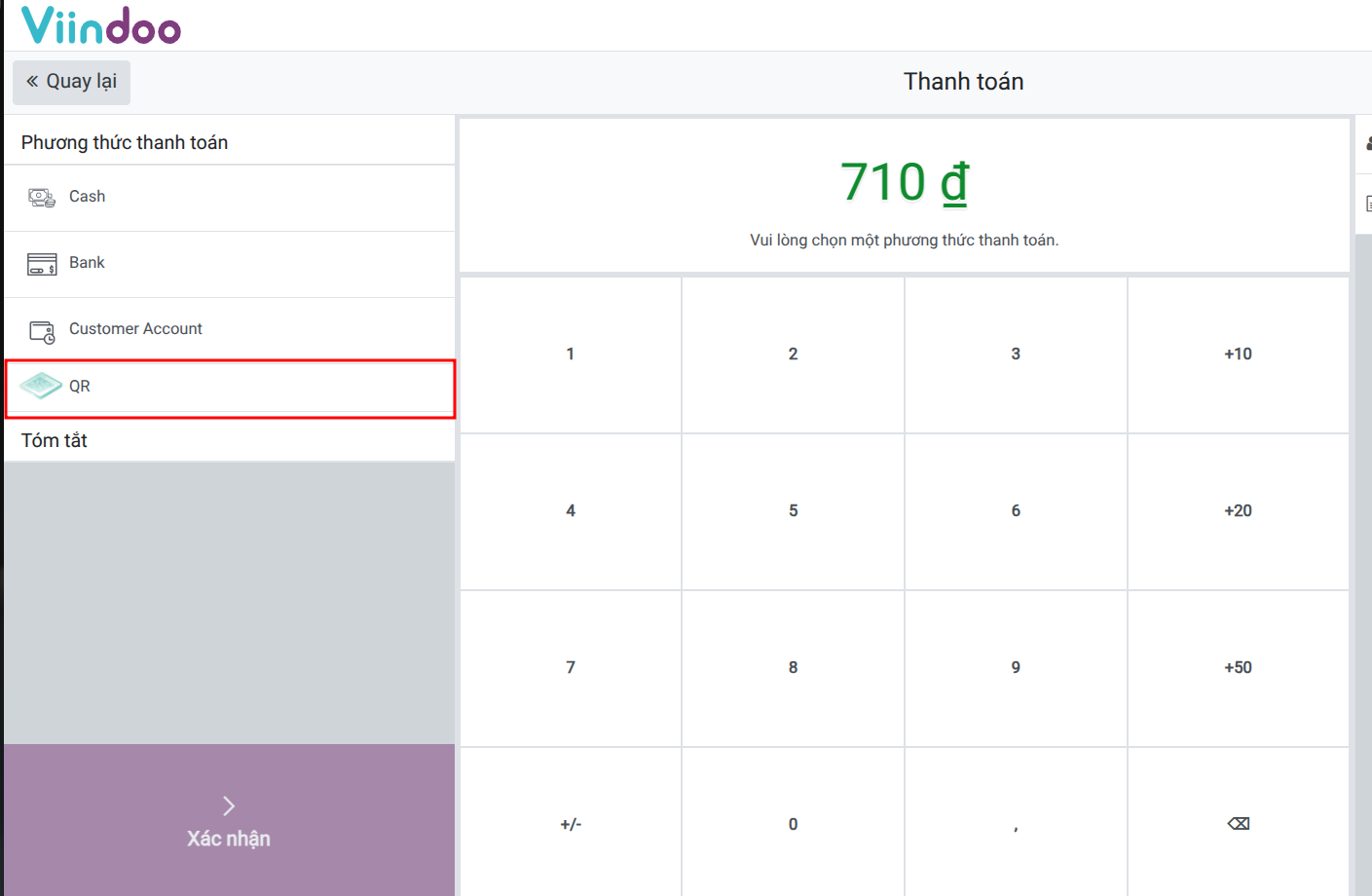 Chọn phương thức thanh toán QR trước khi xác nhận đơn hàng