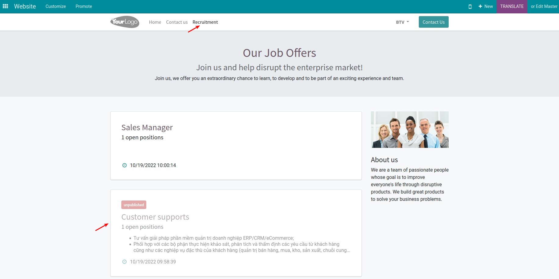Select the recruitment post to design
