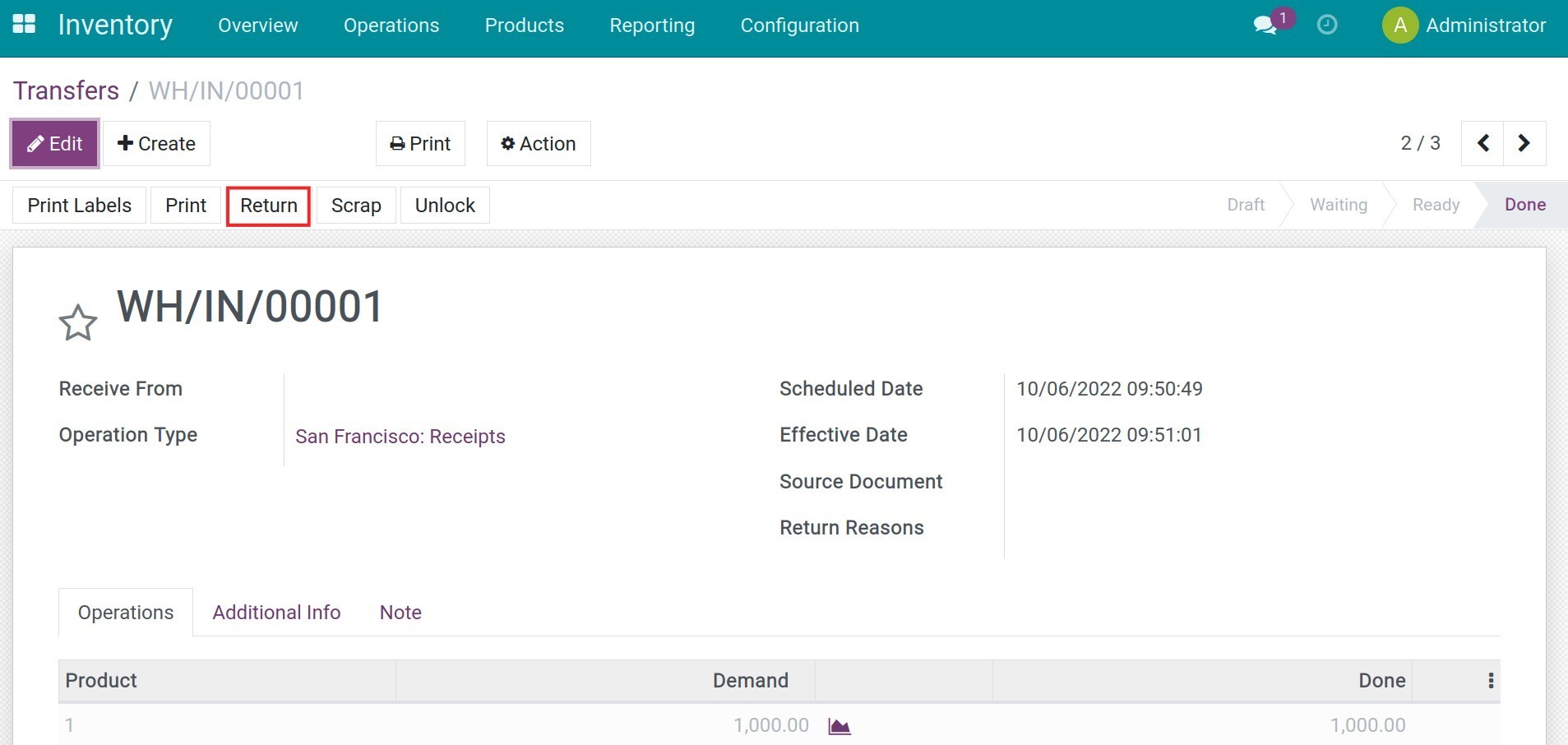 Start a return process