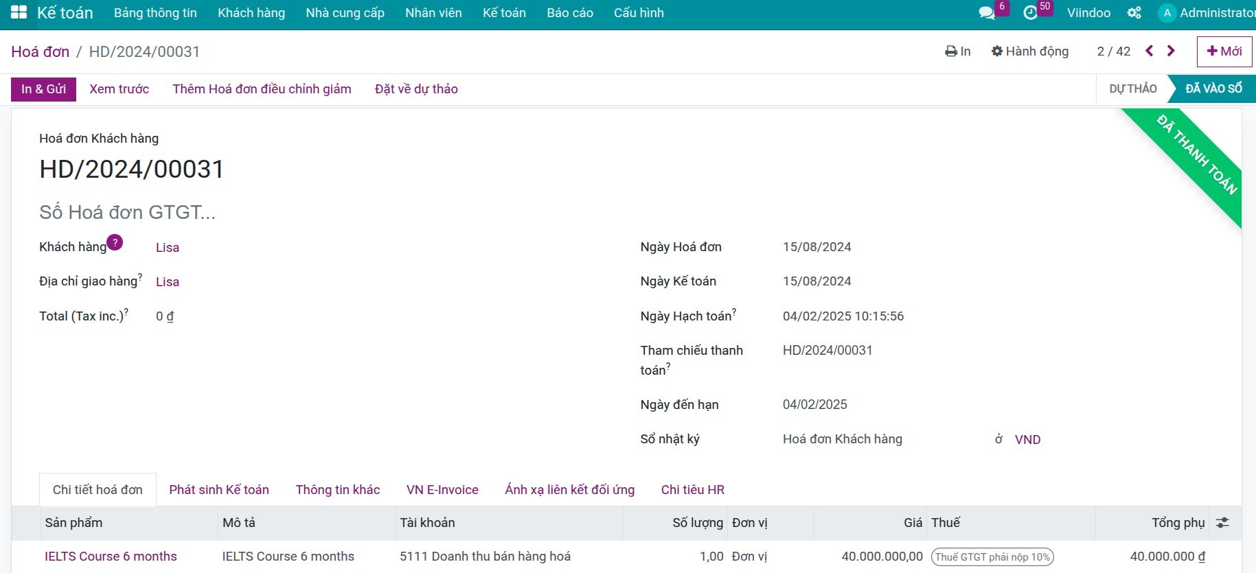 Hóa đơn đã thanh toán