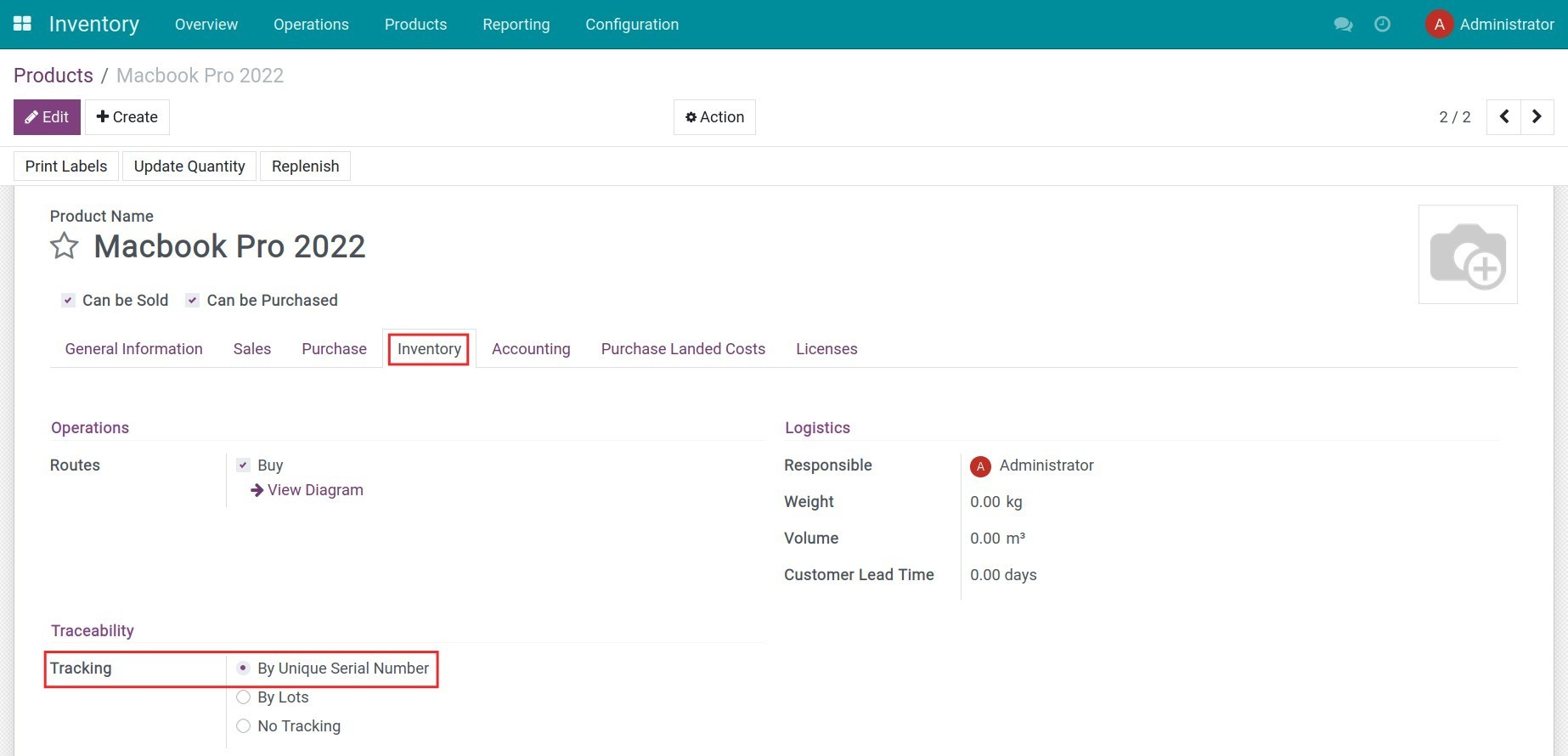 Storable Product in Viindoo