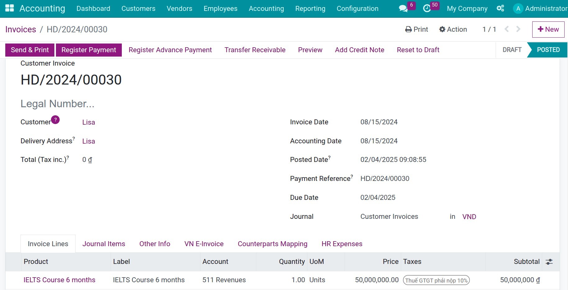 Customer invoice