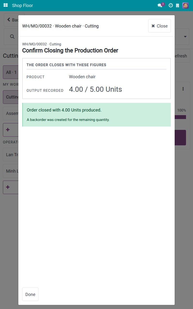 Confirmation that the order is closed and a backorder was created