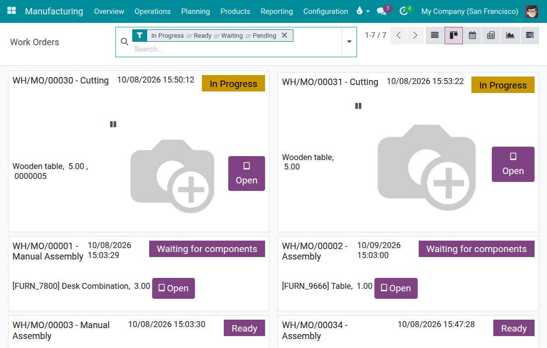 Work orders in the kanban view