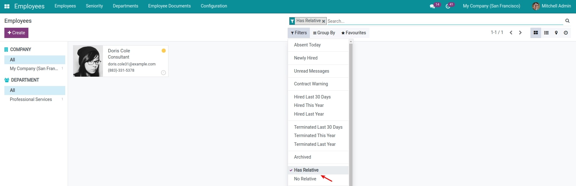 Search whether an employee has a relative or not