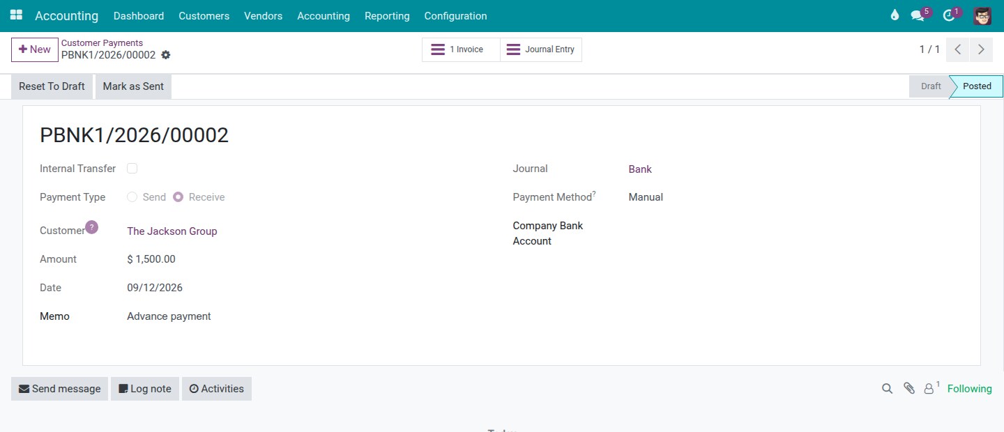 A stand-alone customer payment received in advance