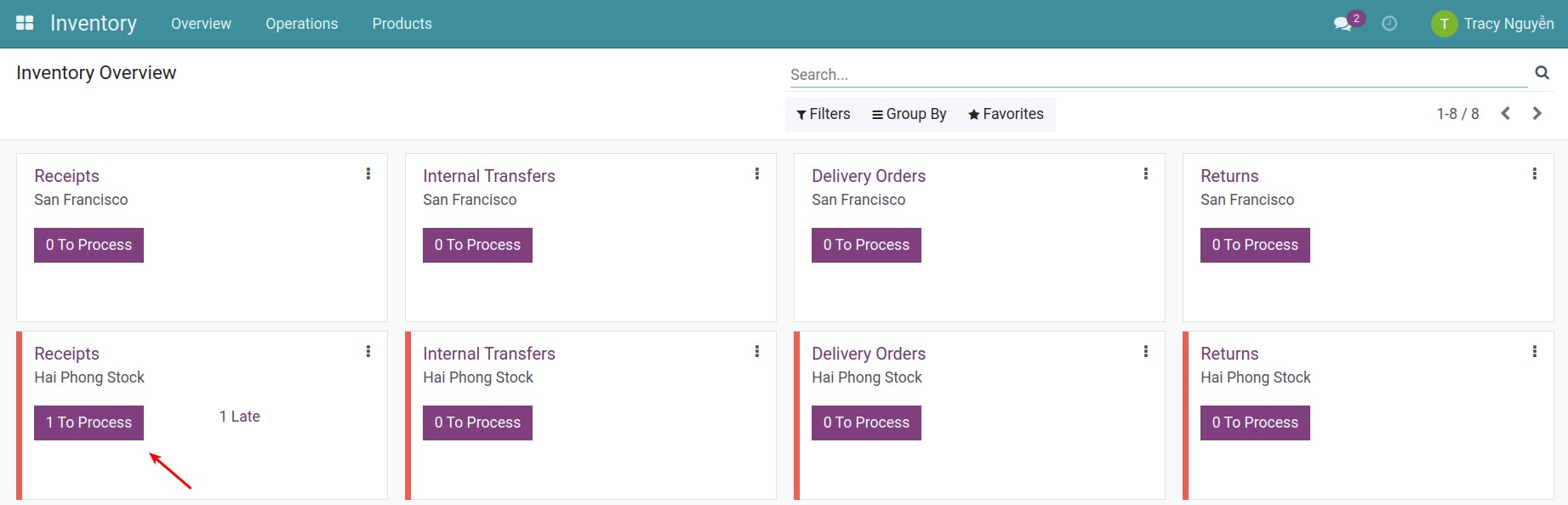 Overview interface in Inventory app on Viindoo software