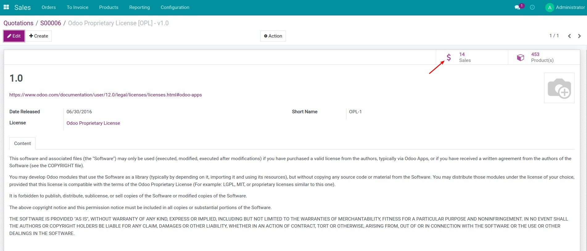 Sales statistics per license and license version