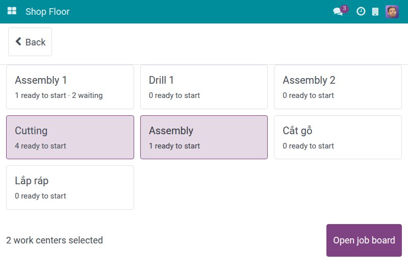 Selection screen with two work centers selected