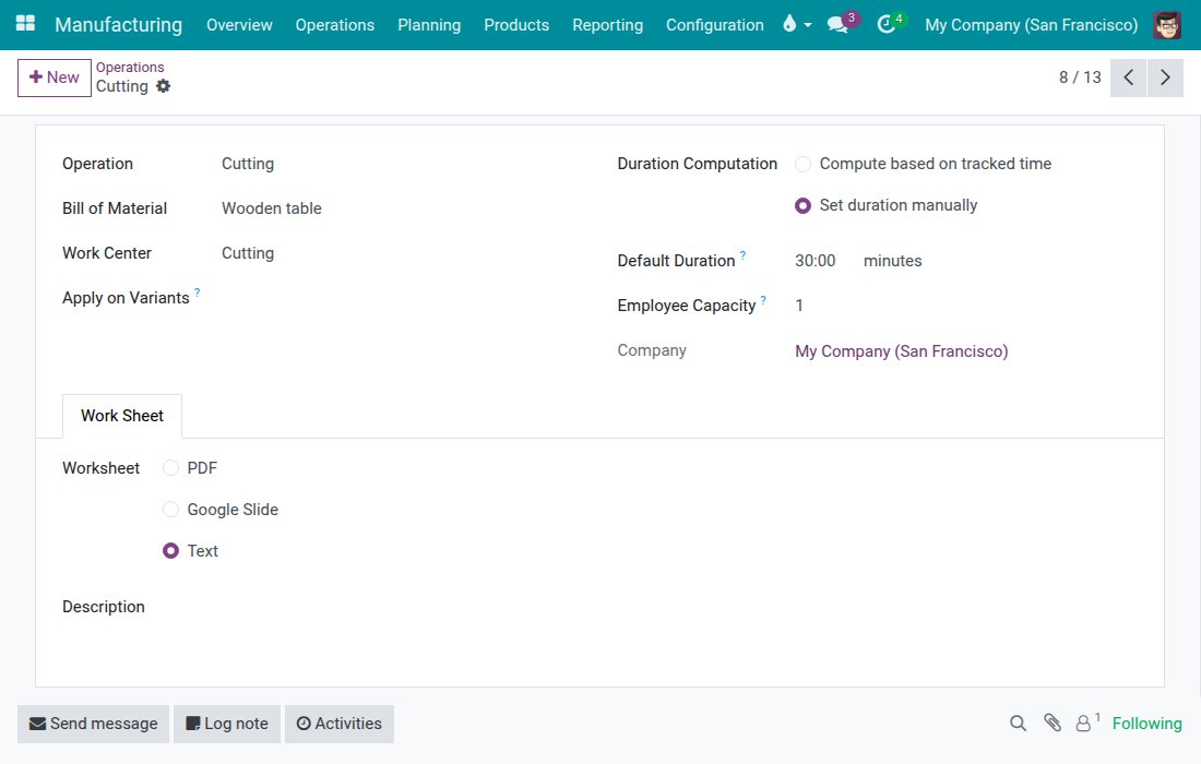 Operation form with the Employee Capacity field
