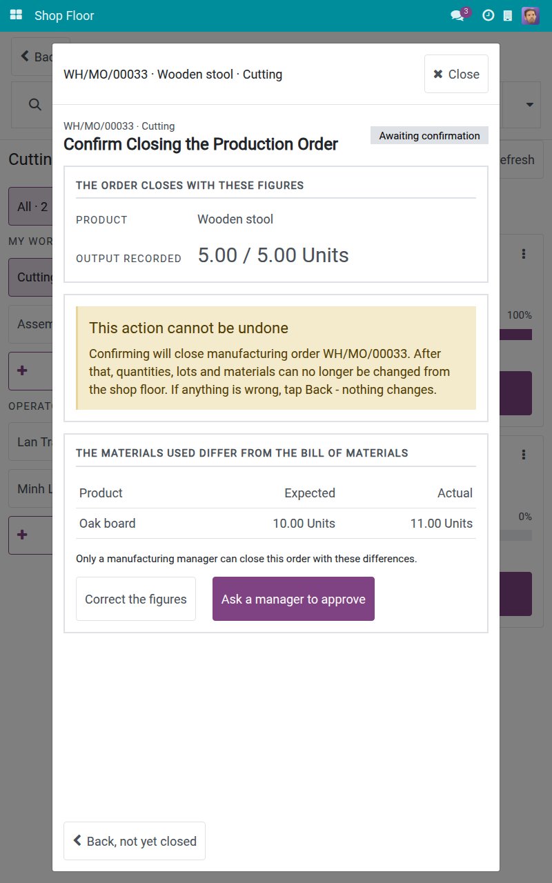 Differences table with the buttons Correct the figures and Ask a manager to approve