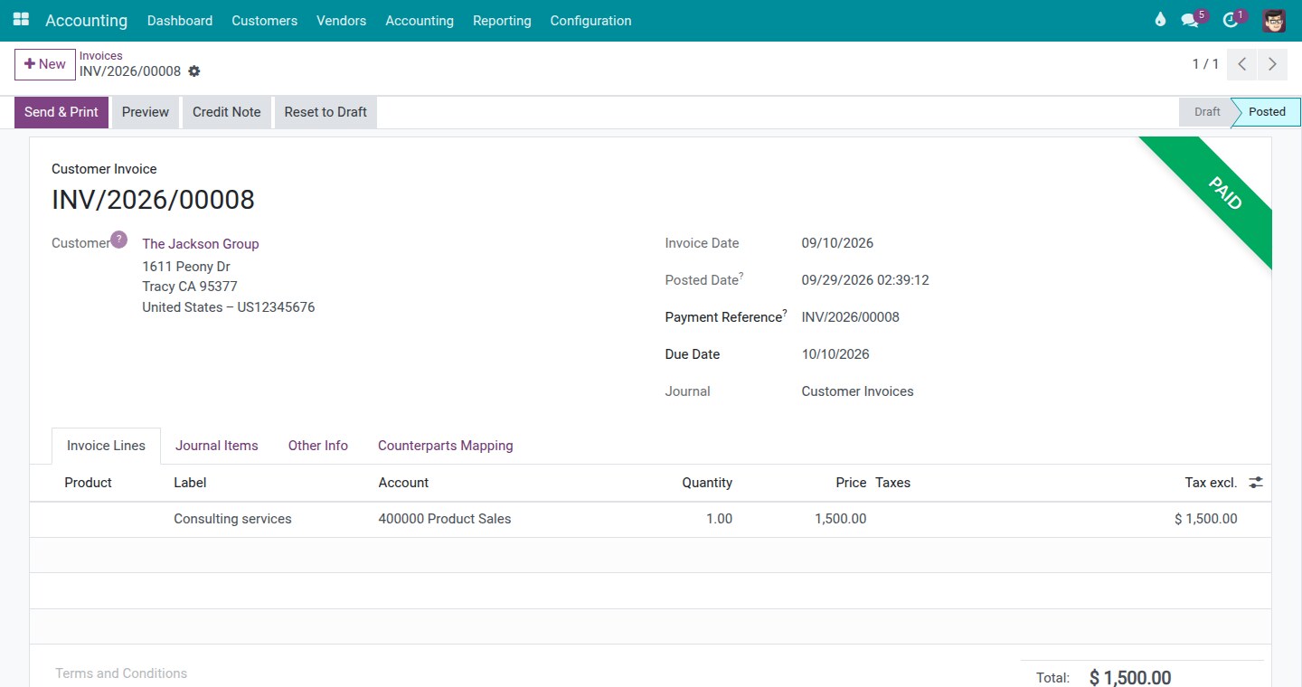A paid customer invoice