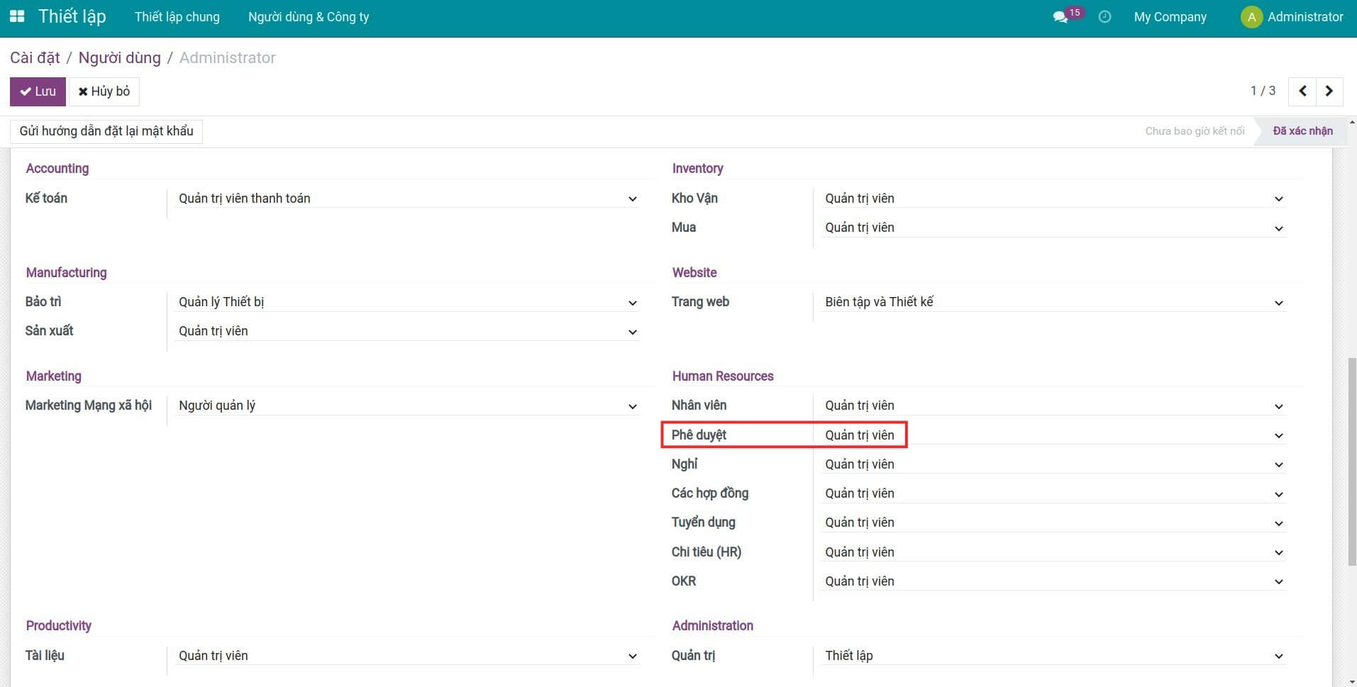 Phân quyền Phê duyệt