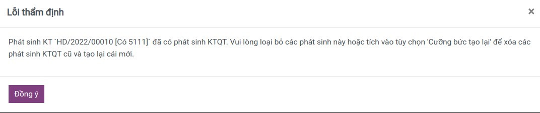 Cảnh báo tạo lại Phát sinh