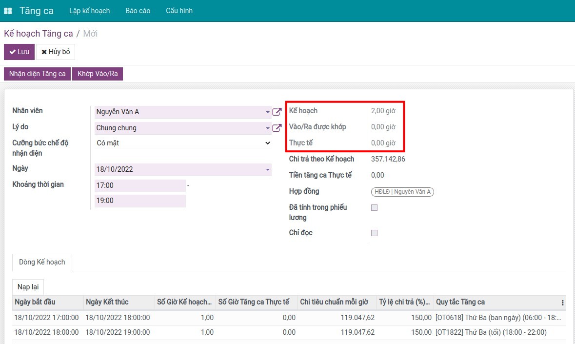 Tạo phiếu tăng ca