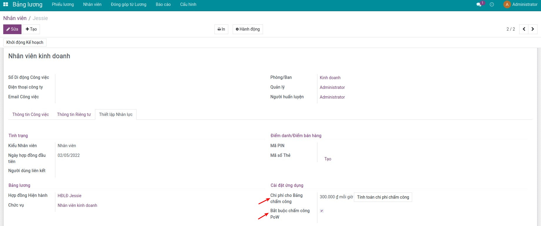 Áp dụng tính năng cho nhân viên - Phần mềm tính lương Viindoo
