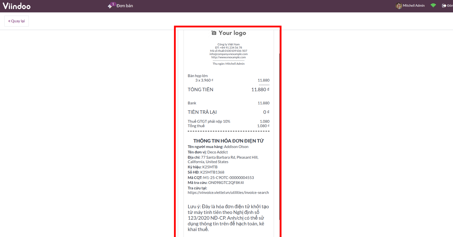 Biên lai bán lẻ Sinvoice