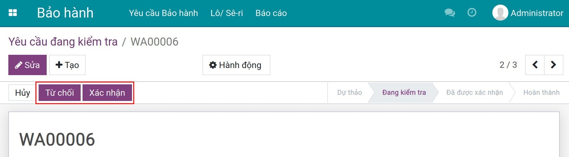 Xác nhận yêu cầu bảo hành