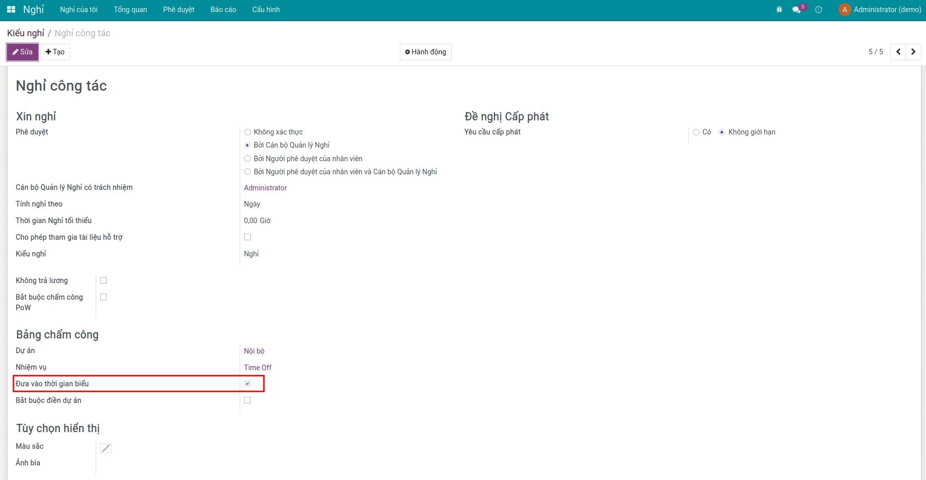 Kích hoạt tính năng tạo bản ghi chấm công cho phiếu Nghỉ - Loại trừ bản ghi chấm công Nghỉ trên Phiếu lương Viindoo