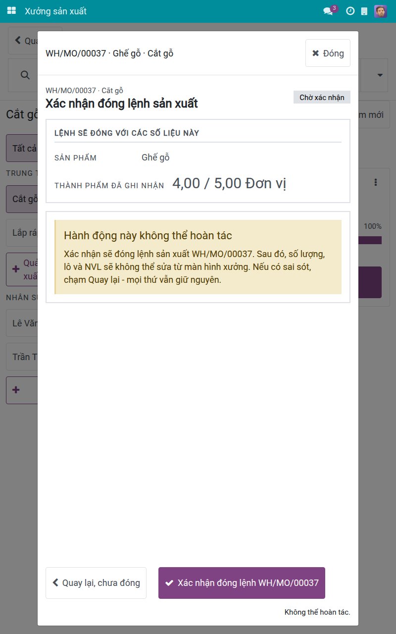 Màn hình đóng lệnh sản xuất