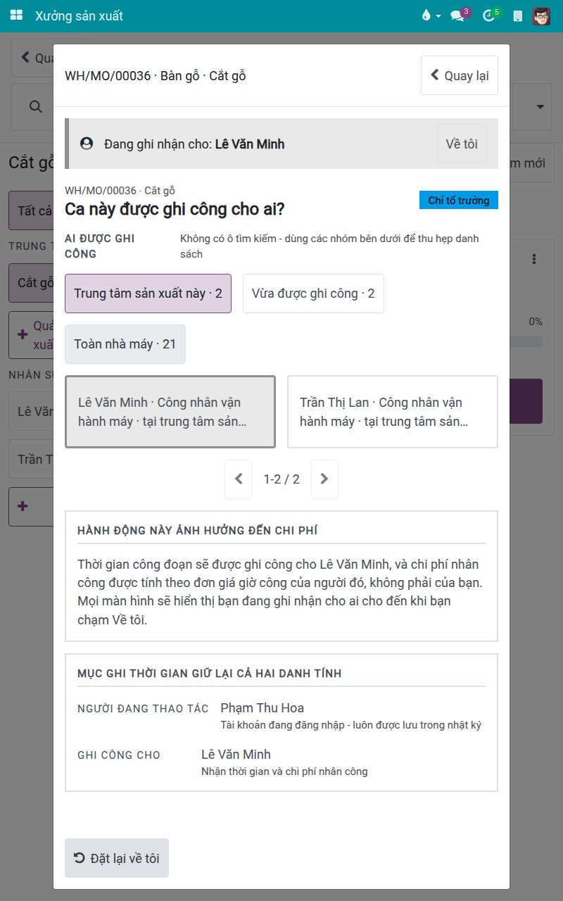 Đã chọn nhân viên, với dải Đang ghi nhận cho