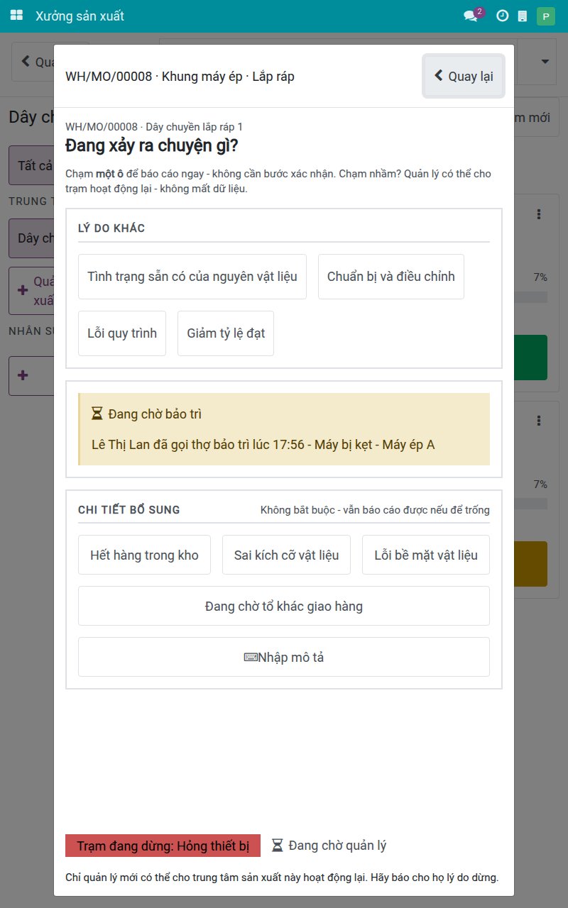 Bảng Đang chờ bảo trì cho biết công nhân đã gọi thợ bảo trì