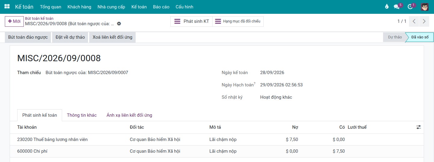 Bút toán đảo ngược hủy bút toán chênh lệch