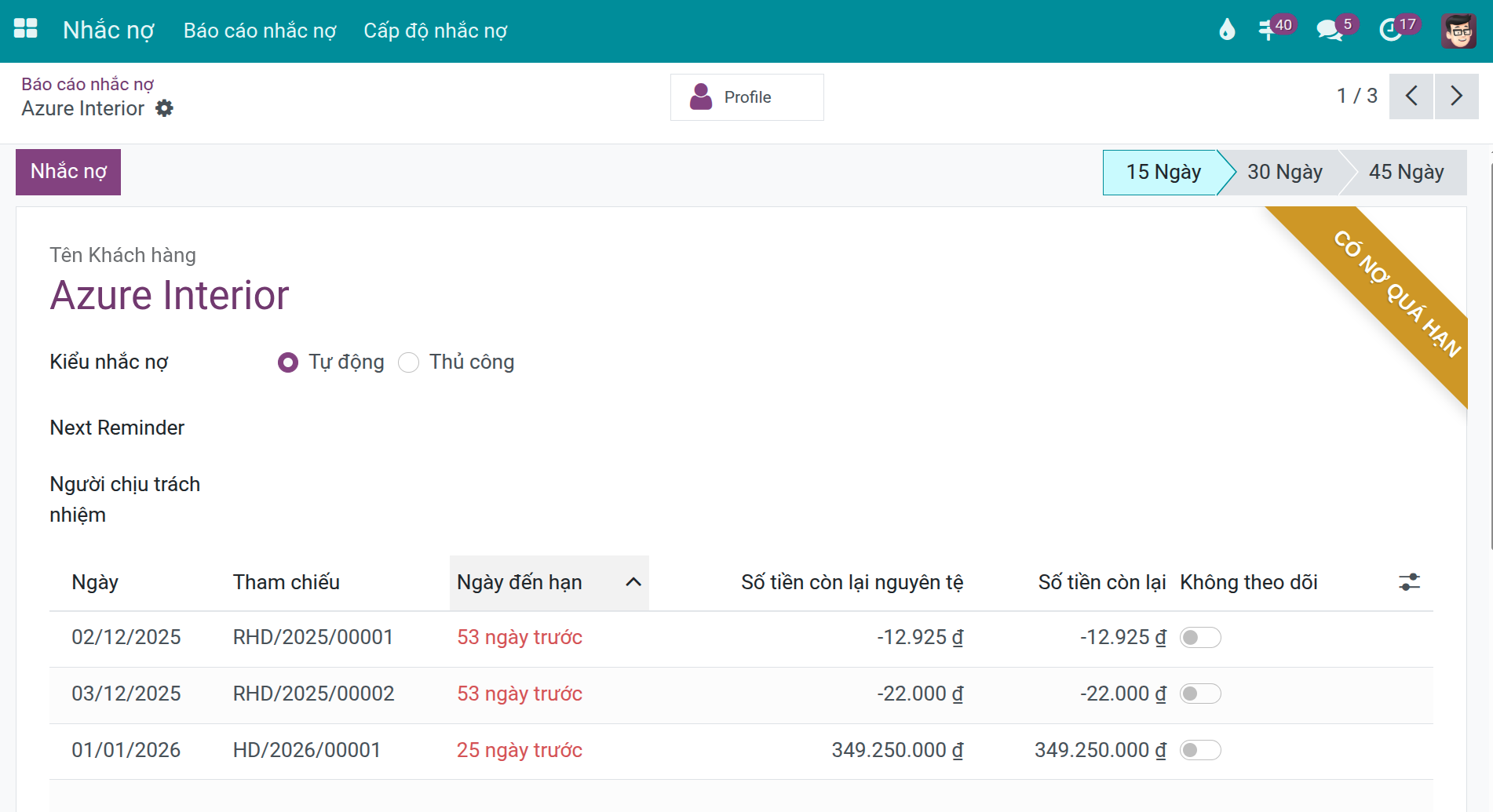 viinCRM Nhắc thanh toán tự động