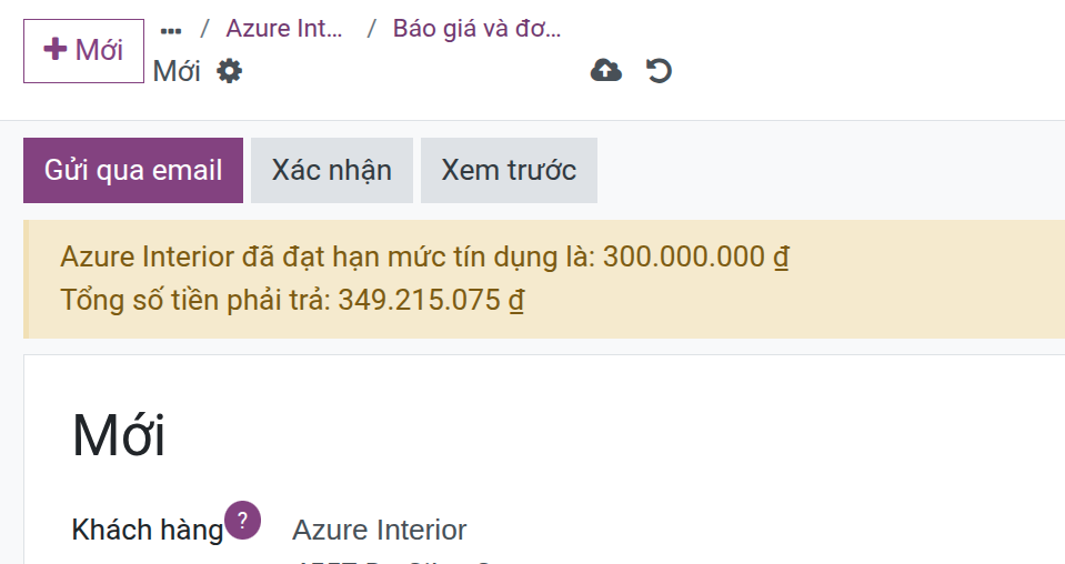 viinCRM Hạn mức tín dụng bán hàng