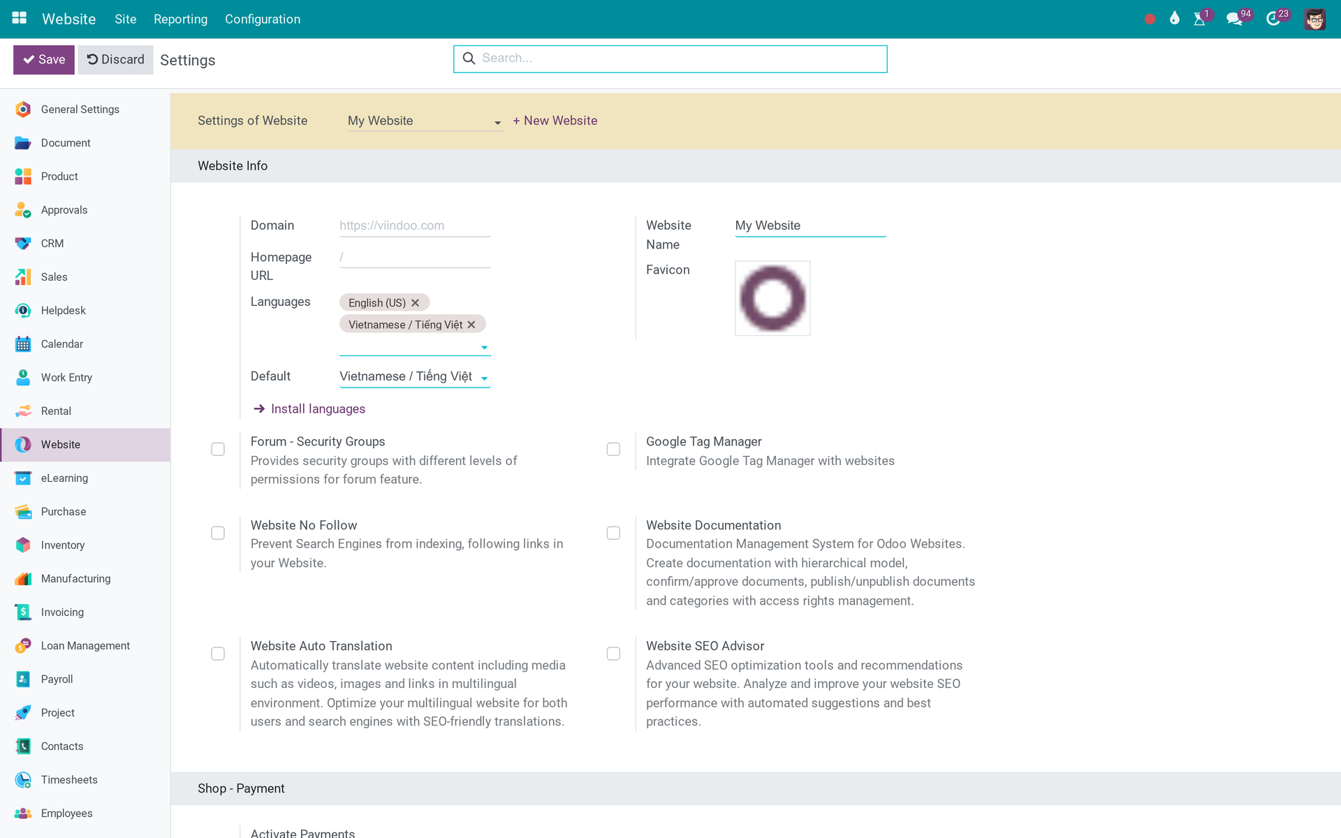 Activate Website Features