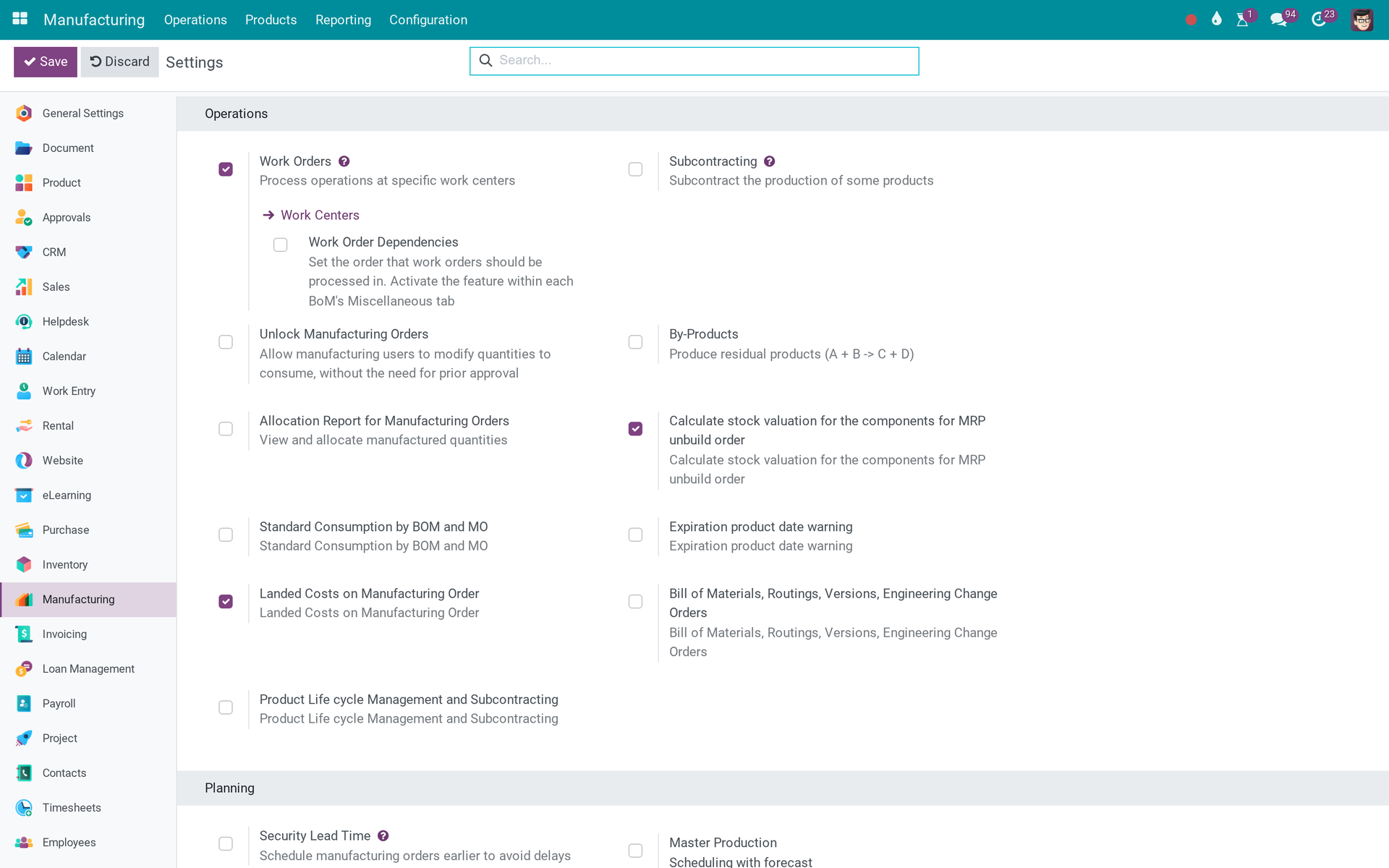 Activate Manufacturing Features