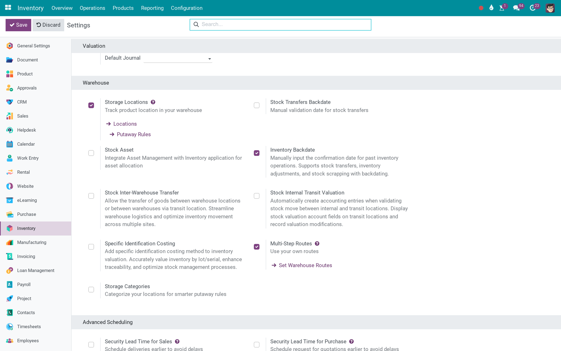 Activate Stock Features