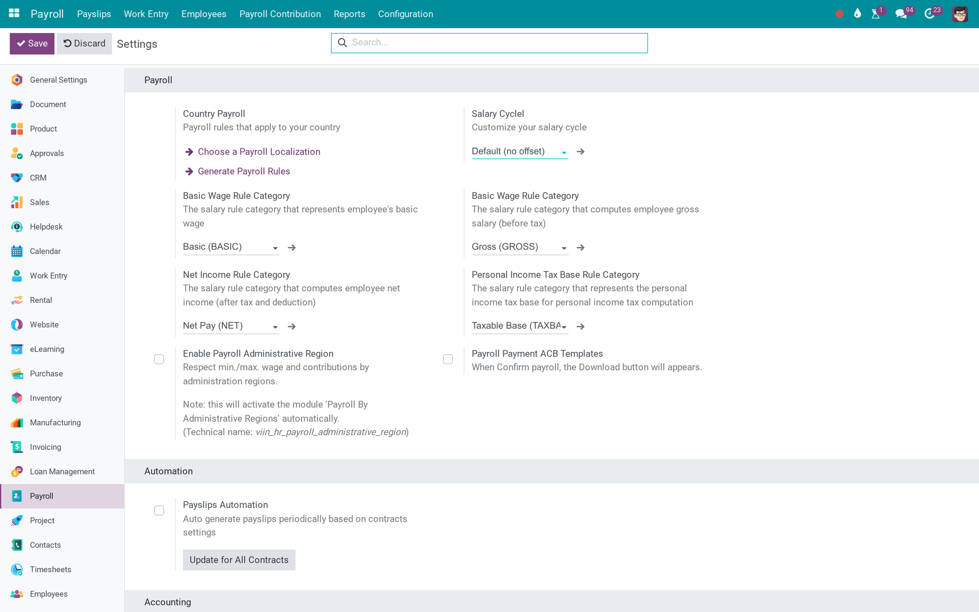 Activate Payroll Features