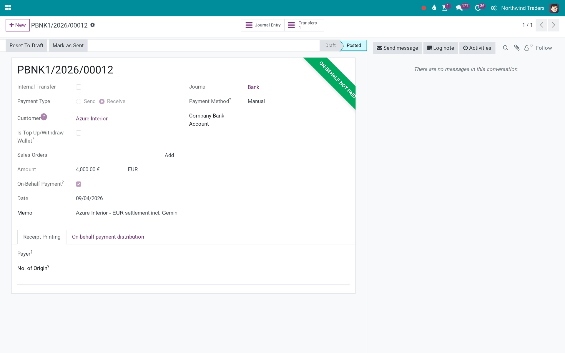 Currency Conversion Difference Move for On-behalf Payments Transaction