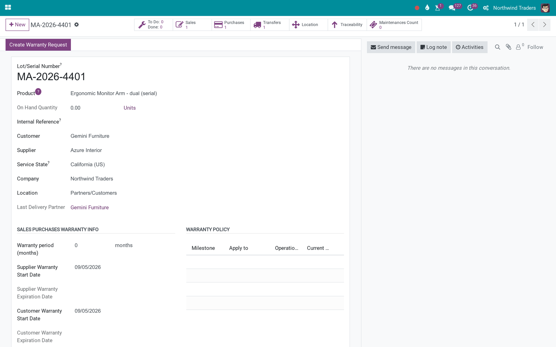 Partner Info on Lot/Serial - Dropshipping