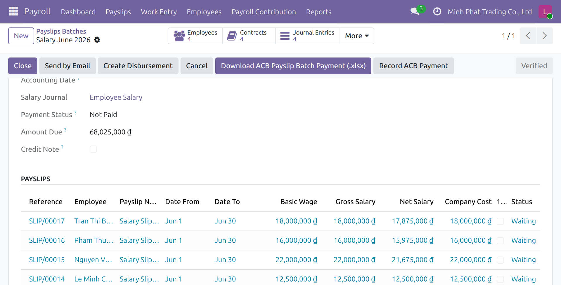 Payroll Payment ACB bank Templates