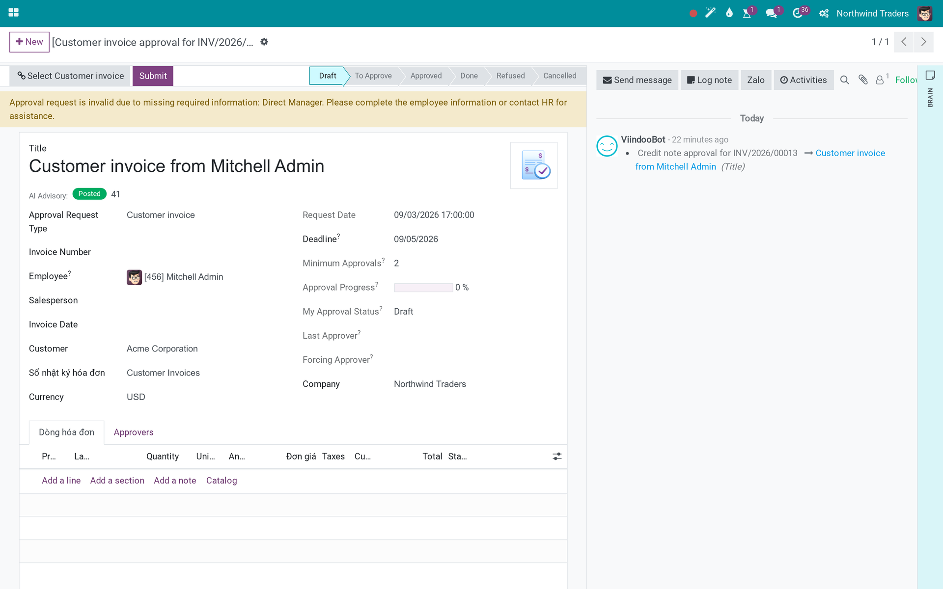 Viindoo AI - Approval Account Advisory