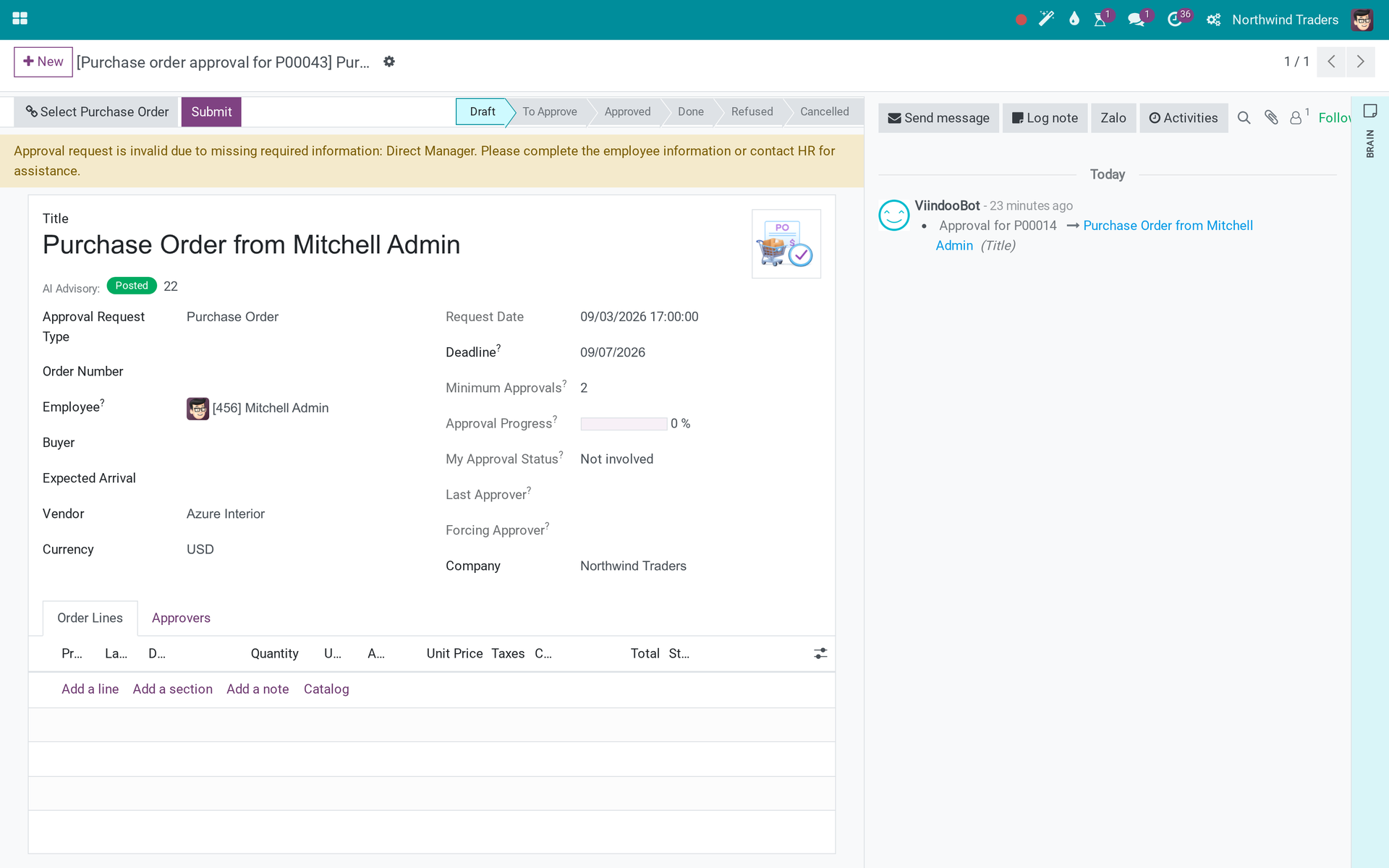 Viindoo AI - Purchase Approval Advisory
