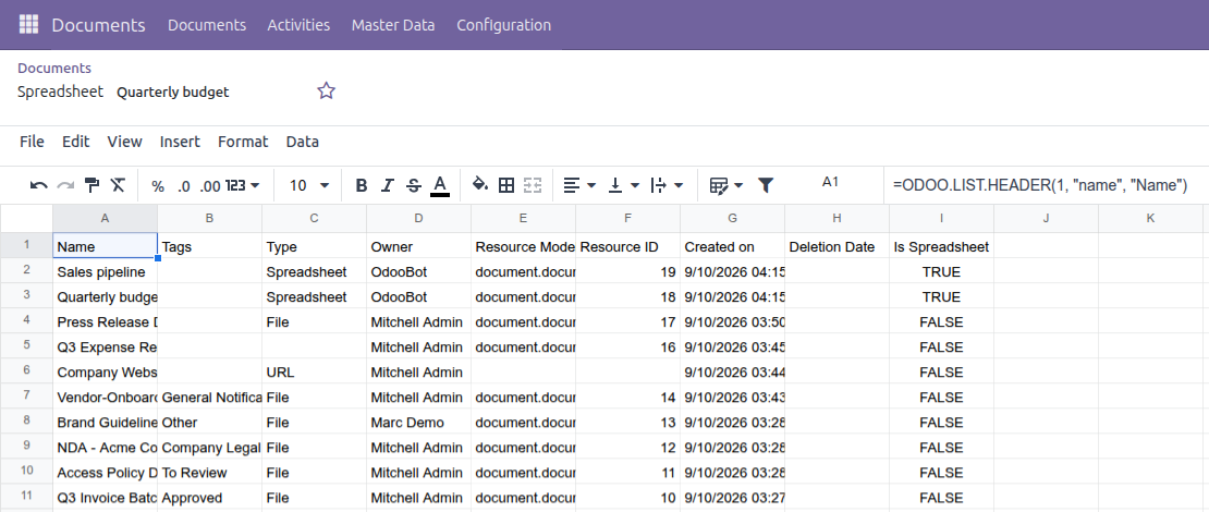 Spreadsheet Documents
