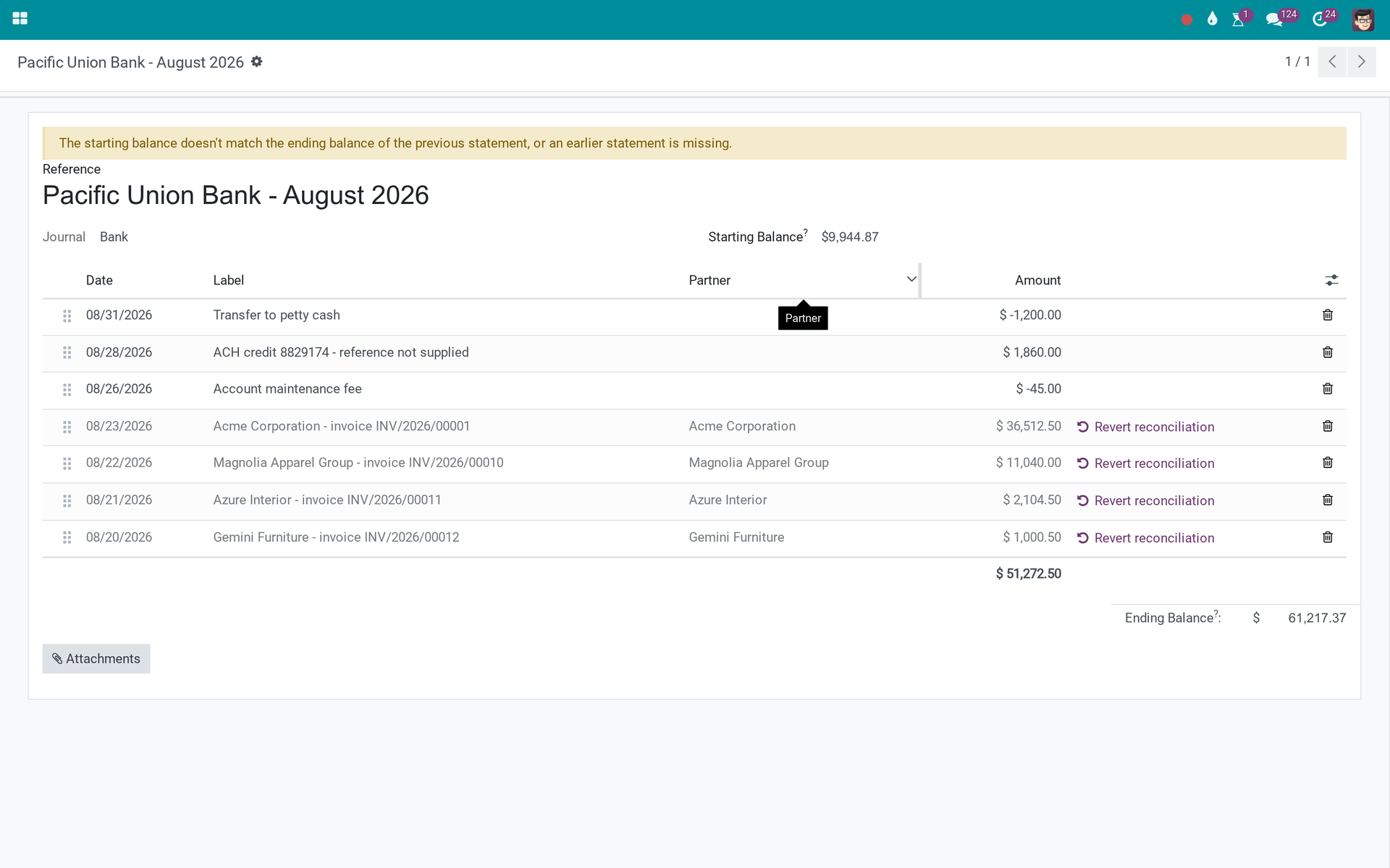 Account Counterpart - Account Reconciliation